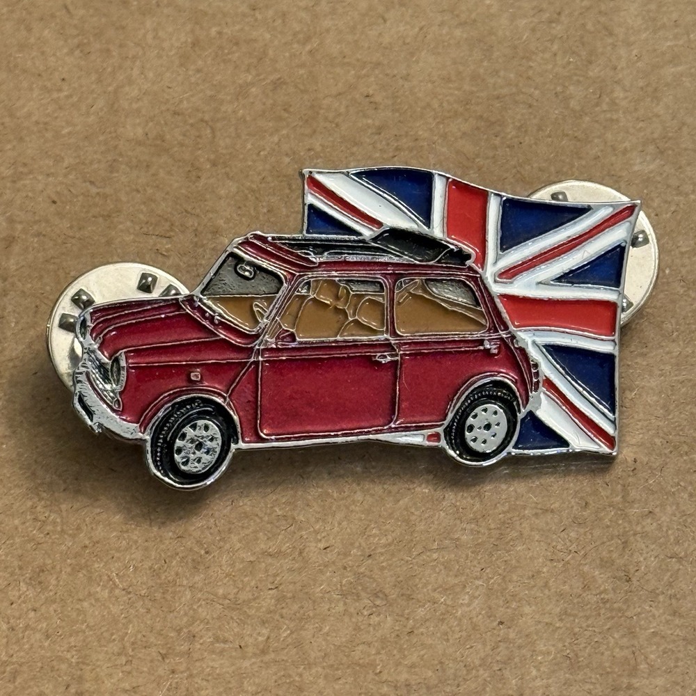 Mini Cooper BMC Red Car Union Jack Flag British European Lapel Double Pin